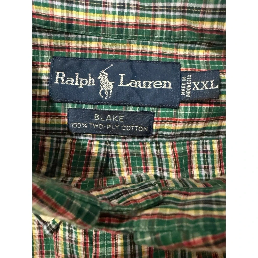 Ralph Lauren Men Shirt L BLAKE Green Red Check RED‎ Pony LONG Holiday Pocket